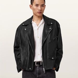 New All Saints Manor Leather Jacket -Black- size Large- retails $535